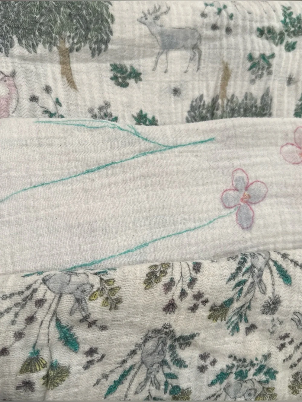 3 Aden & Anais Muslin Girl Swaddle Blankets Woodland Bunny Deer Flowers 44x40